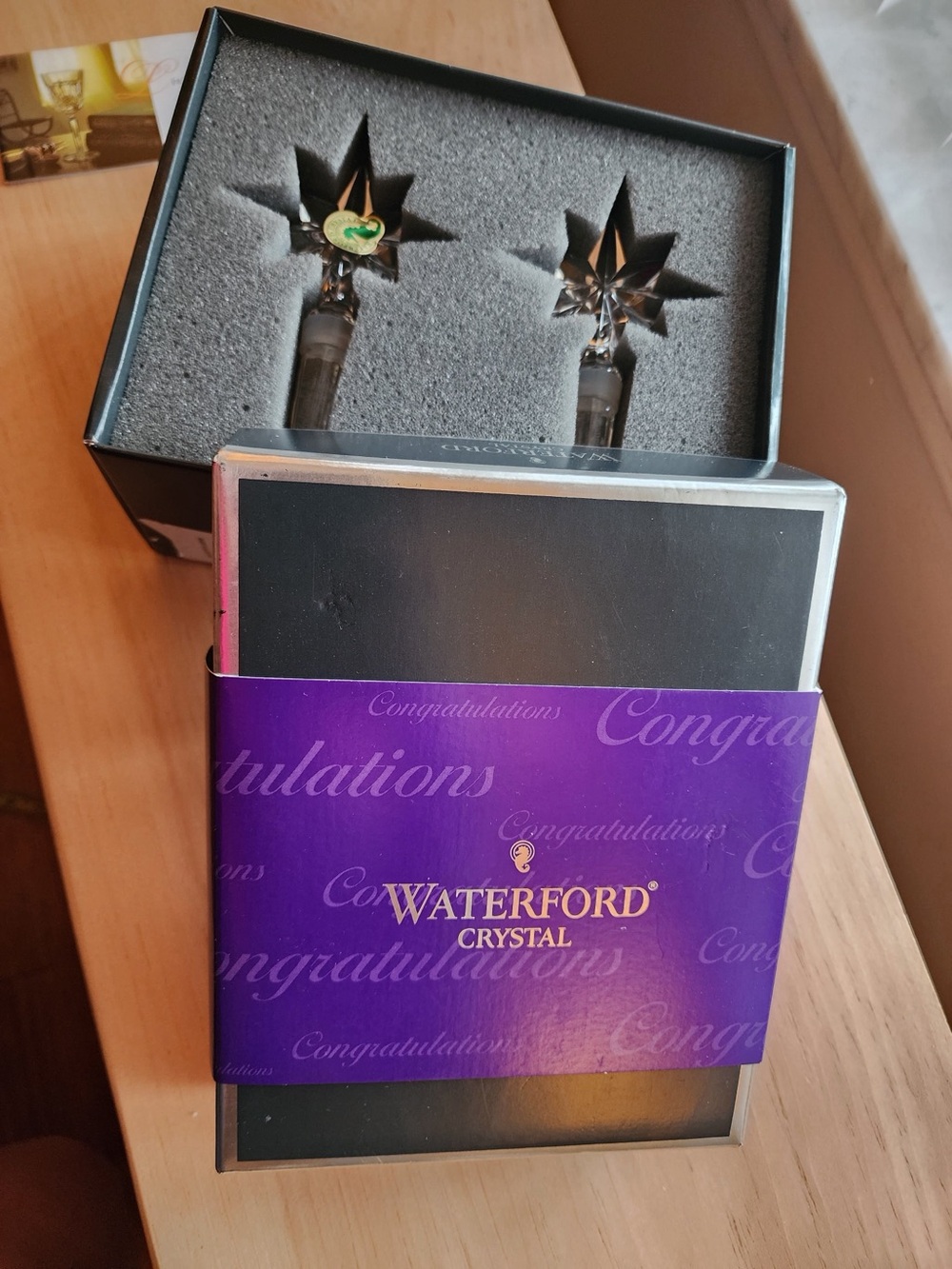 Waterford Crystal Congratulations Star Wine Bottle Stoppers Set of 2 NIB